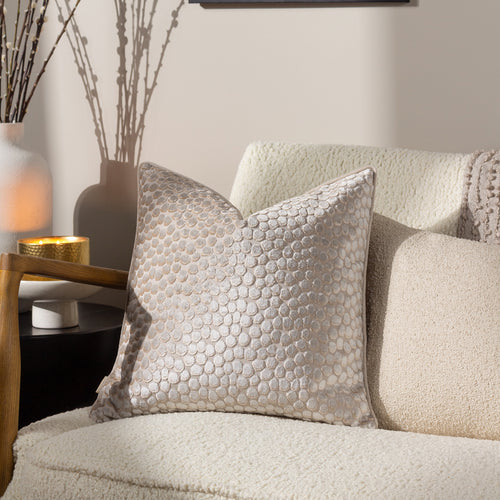 Spotted Grey Cushions - Lanzo Cut Velvet Piped Cushion Cover Moonbeam HÖEM