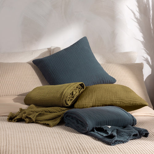Plain Blue Cushions - Lark Muslin Crinkle Cotton Cushion Cover Dusk Yard
