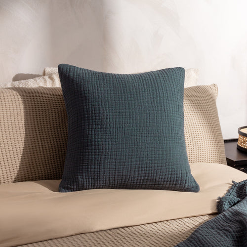 Plain Blue Cushions - Lark Muslin Crinkle Cotton Cushion Cover Dusk Yard