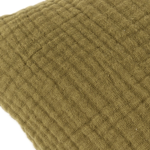 Plain Green Cushions - Lark Muslin Crinkle Cotton Cushion Cover Khaki Yard