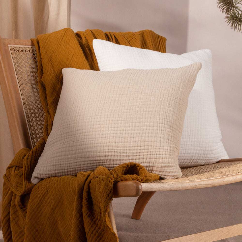 Lark Muslin Crinkle Cotton Cushion Natural