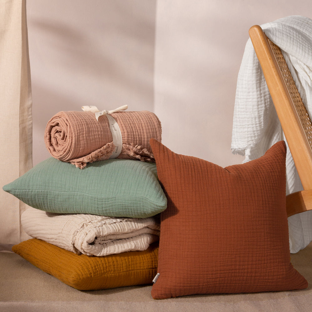 Lark Muslin Crinkle Cotton Cushion Pecan