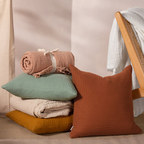 Plain Red Cushions - Lark Muslin Crinkle Cotton Cushion Cover Pecan Yard