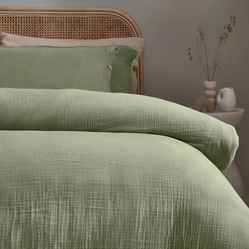 Plain Green Bedding - Lark Cotton Muslin Duvet Cover Set Eucalyptus Yard