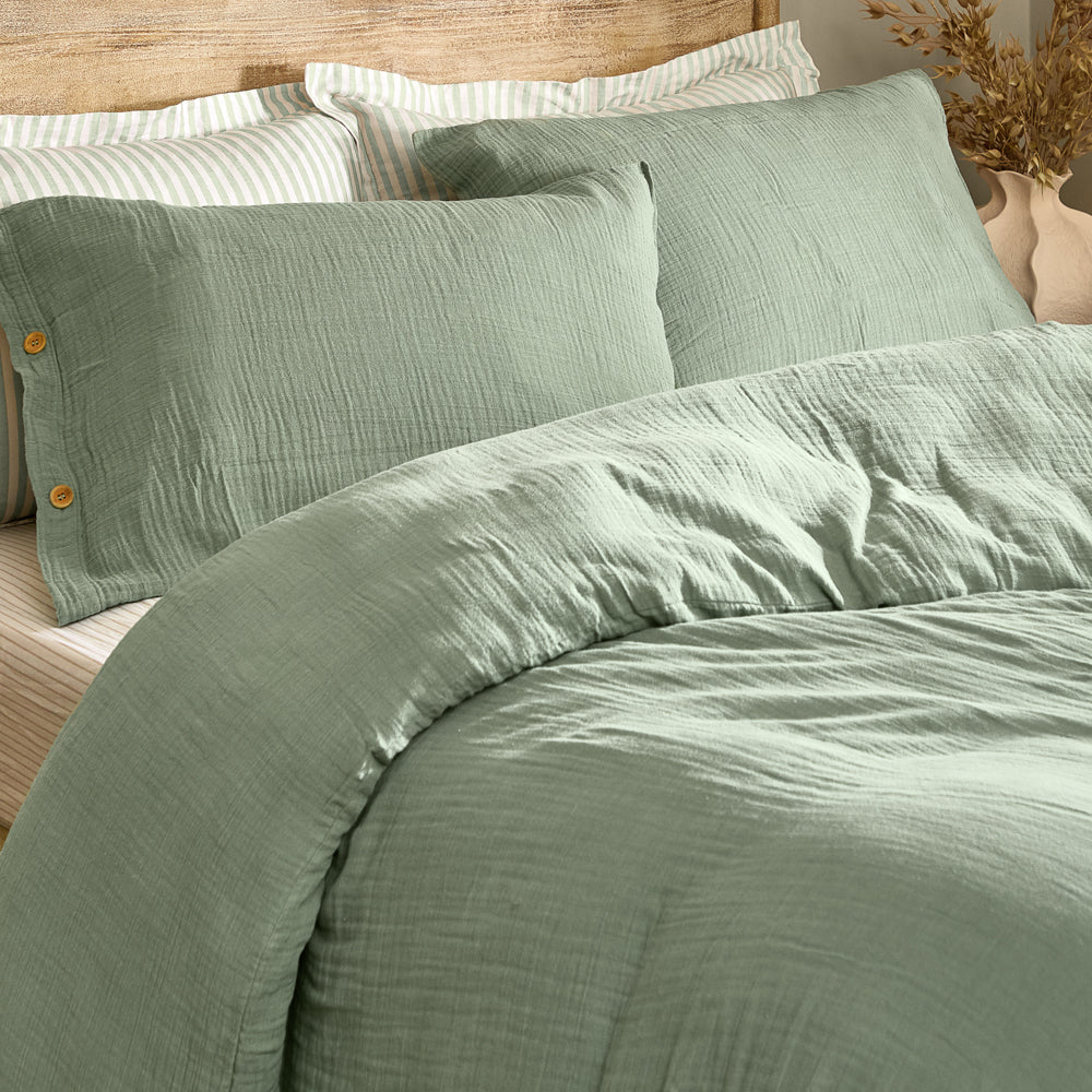 Lark Cotton Muslin Duvet Cover Set Eucalyptus