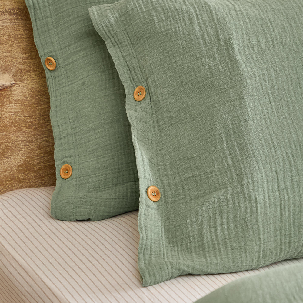 Lark Cotton Muslin Duvet Cover Set Eucalyptus