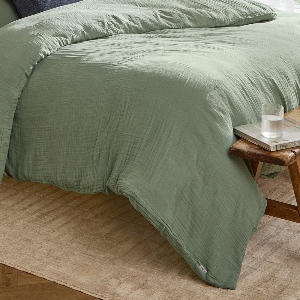 Lark Cotton Muslin Duvet Cover Set Eucalyptus
