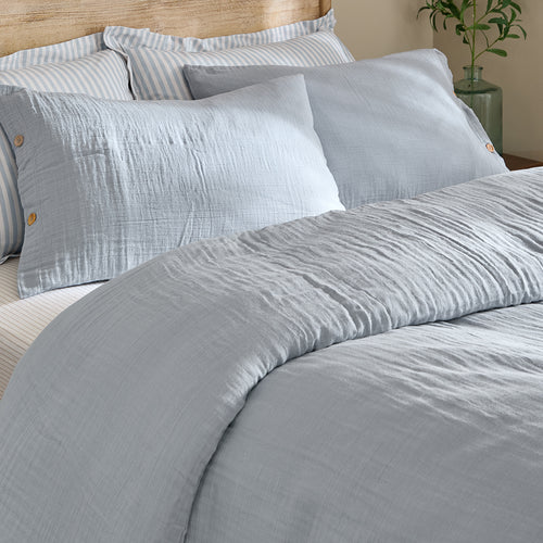 Lark Muslin 100% Cotton Duvet Cover Set Mineral Blue