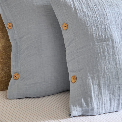 Lark Muslin 100% Cotton Duvet Cover Set Mineral Blue