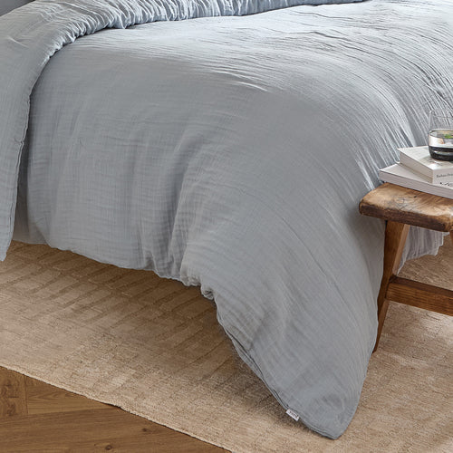 Lark Muslin 100% Cotton Duvet Cover Set Mineral Blue