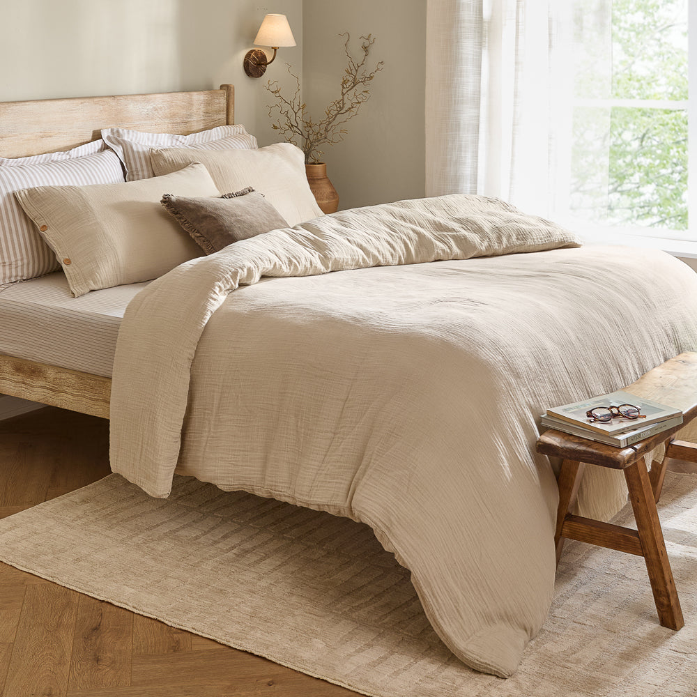 Plain Beige Bedding - Lark Cotton Muslin Duvet Cover Set Natural Yard