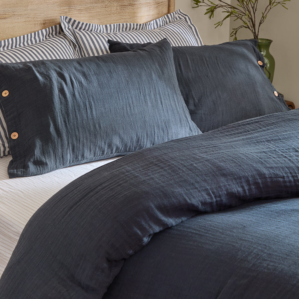 Lark Cotton Muslin Duvet Cover Set Navy
