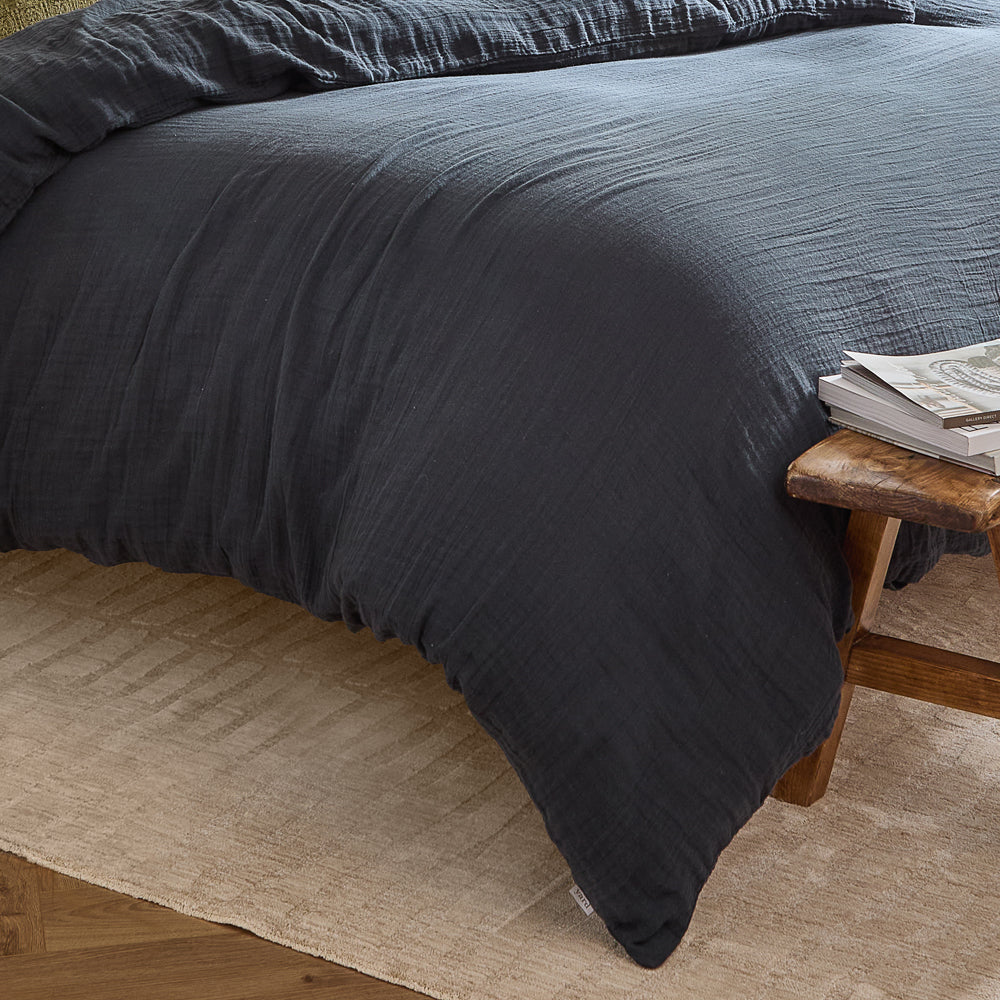 Lark Cotton Muslin Duvet Cover Set Navy