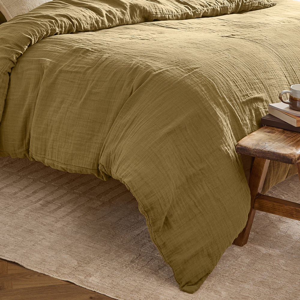Lark Cotton Muslin Duvet Cover Set Olive