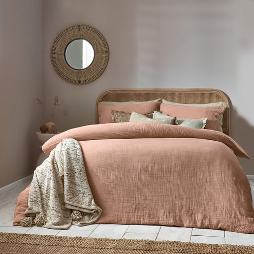 Plain Pink Bedding - Lark Cotton Muslin Duvet Cover Set Pink Clay Yard