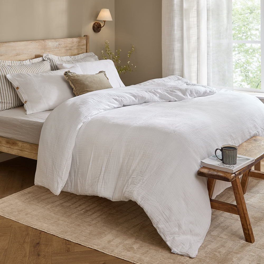 Plain White Bedding - Lark Cotton Muslin Duvet Cover Set White Yard