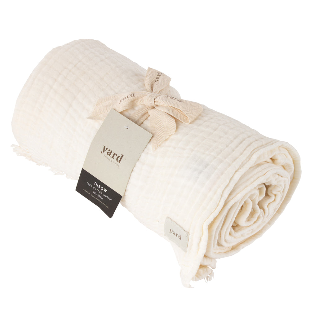 Lark White Muslin Cotton Throw White Throws Yard furn