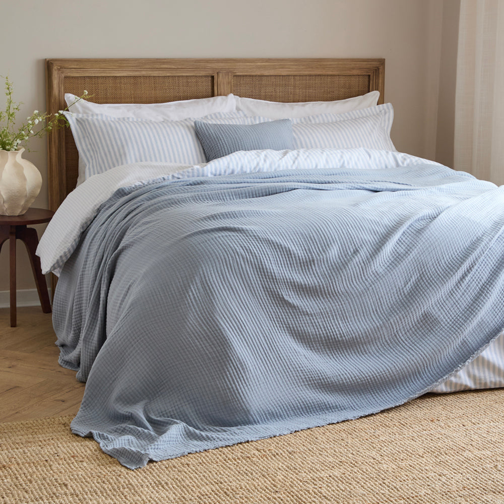 Plain Blue Throws - Lark Muslin Cotton Oversized Throw Mineral Blue Yard