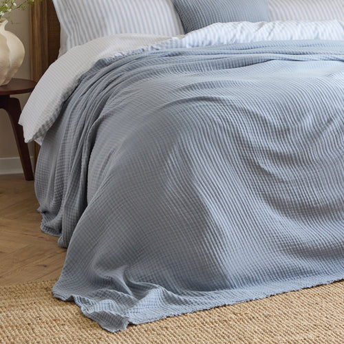 Lark Oversized Muslin Cotton Throw Mineral Blue
