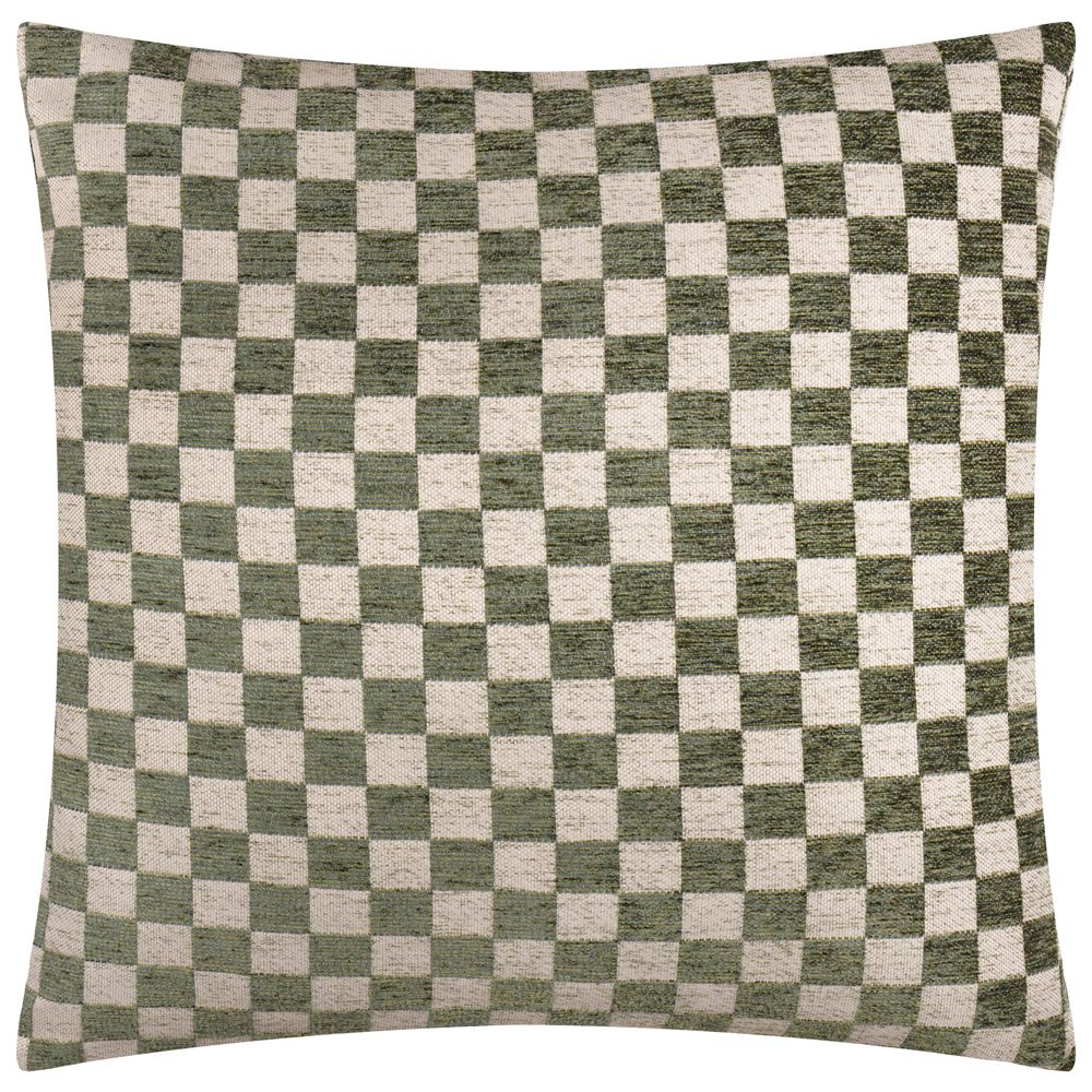 Larro Chenille Checkerboard Cushion Smoke Green