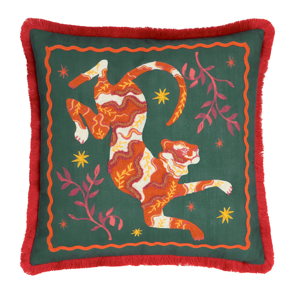 Les Animaux Tigeress Tufted Cushion Emerald