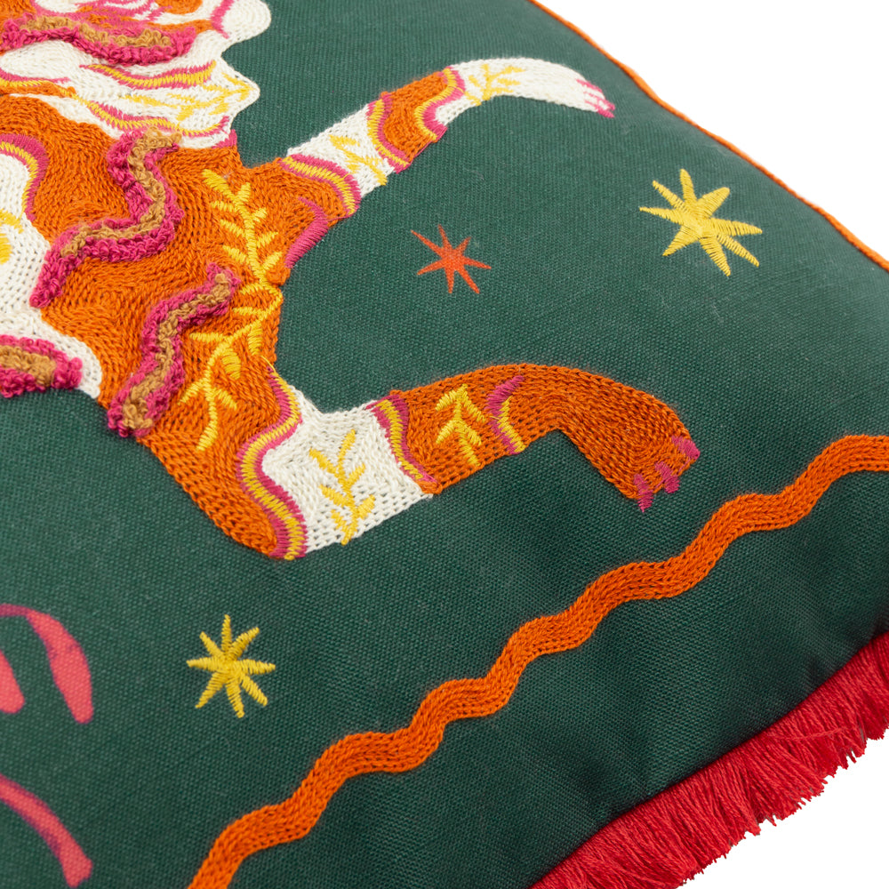 Les Animaux Tigeress Tufted Cushion Emerald