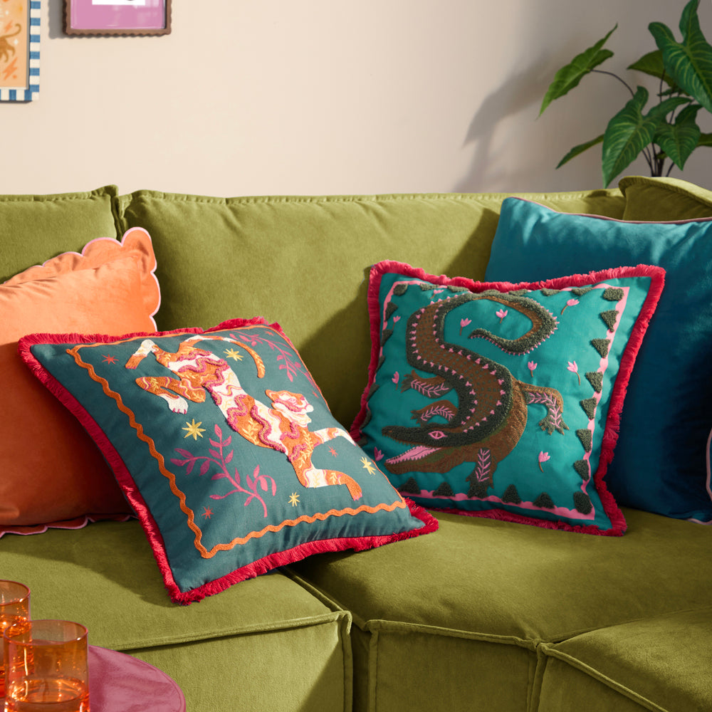 Les Animaux Tigeress Tufted Cushion Emerald