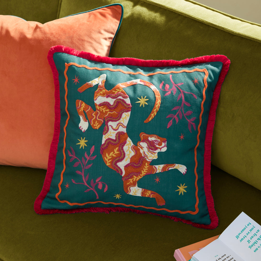 Animal Green Cushions - Les Animaux Tigeress Tufted Cushion Cover Emerald Furn