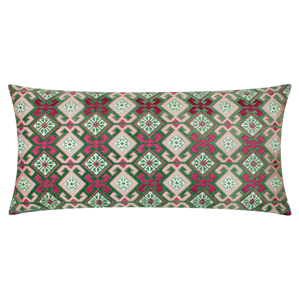 Laurel Embroidered Velvet Cushion Cerise/Jade
