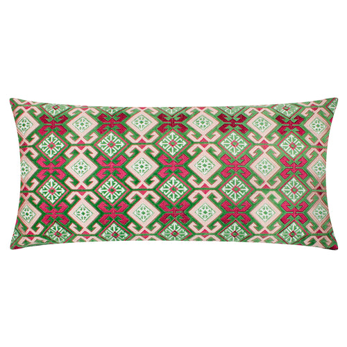 Geometric Green Cushions - Laurel Embroidered Velvet Cushion Cover Cerise/Jade Paoletti - Seventy Three