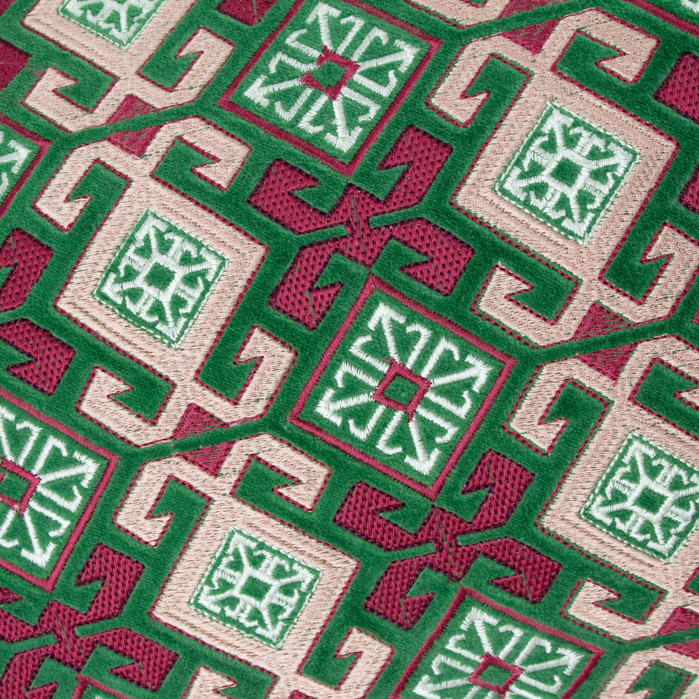 Laurel Embroidered Velvet Cushion Cerise/Jade