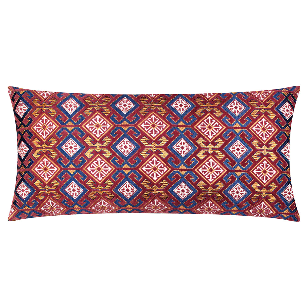 Laurel Embroidered Velvet Cushion Ruby/Gold