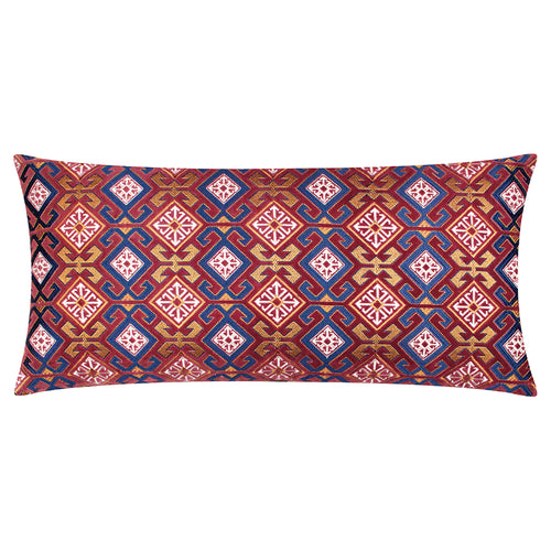 Geometric Pink Cushions - Laurel Embroidered Velvet Cushion Cover Ruby/Gold Paoletti - Seventy Three