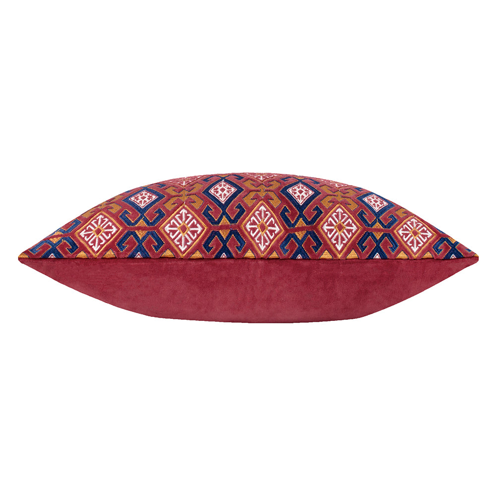 Laurel Embroidered Velvet Cushion Ruby/Gold