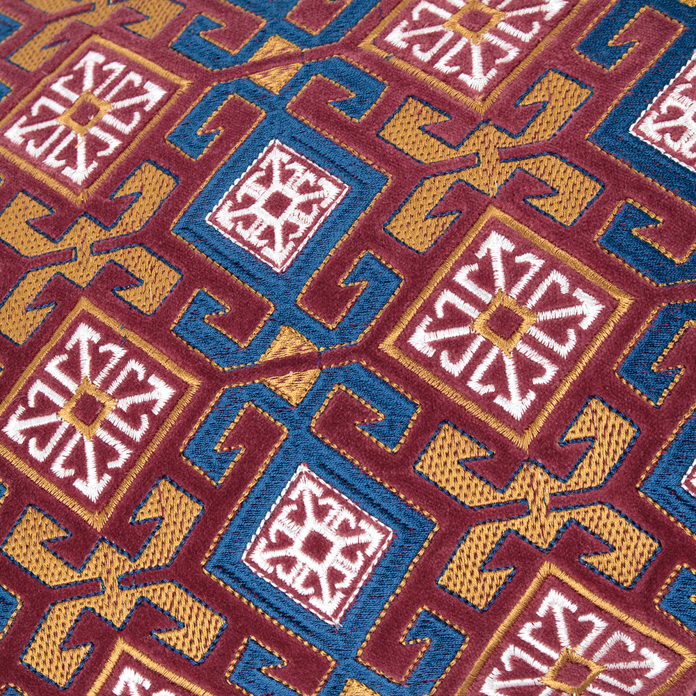 Laurel Embroidered Velvet Cushion Ruby/Gold