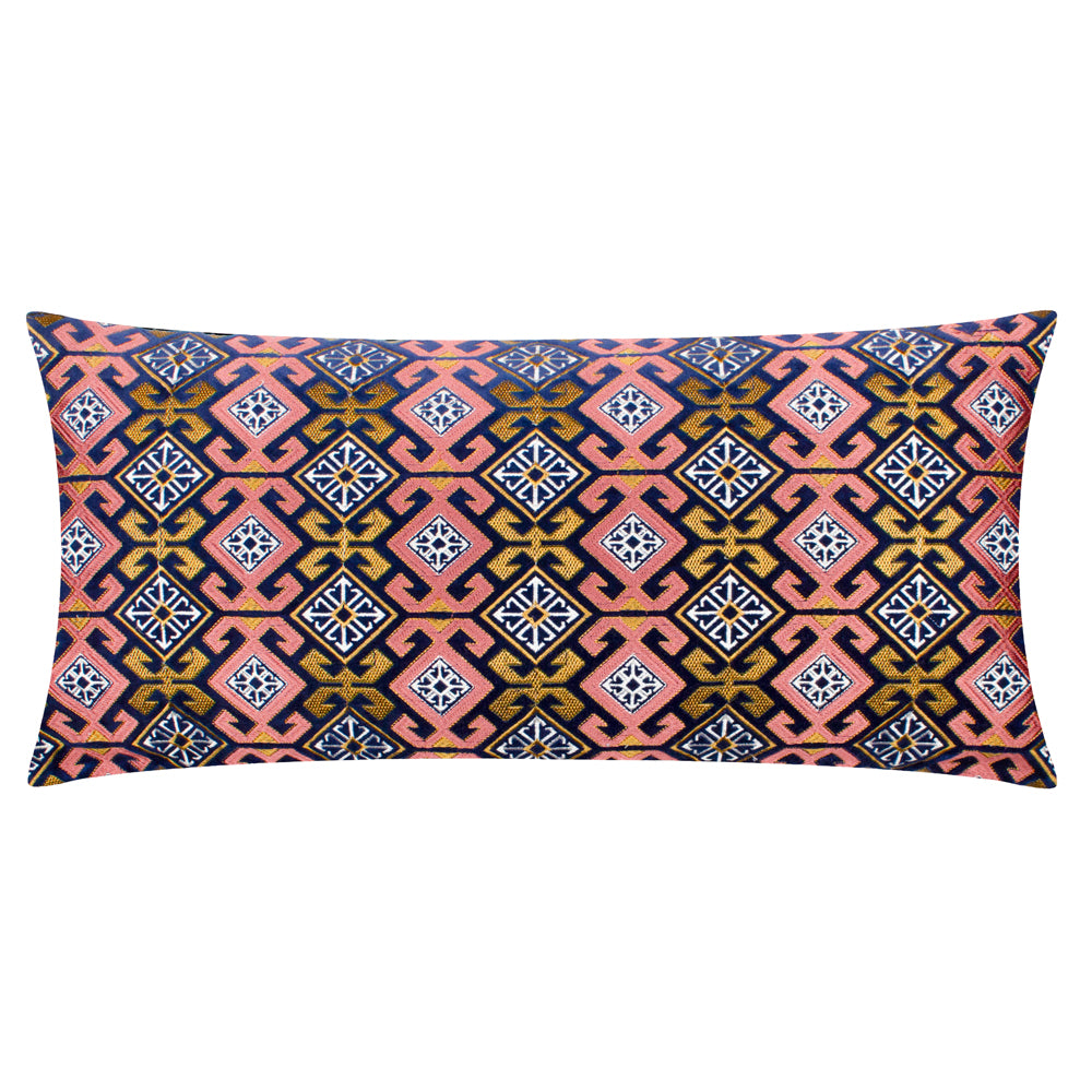 Laurel Embroidered Velvet Cushion Rose/Blue