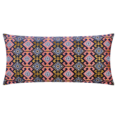 Geometric Blue Cushions - Laurel Embroidered Velvet Cushion Cover Rose/Blue Paoletti - Seventy Three