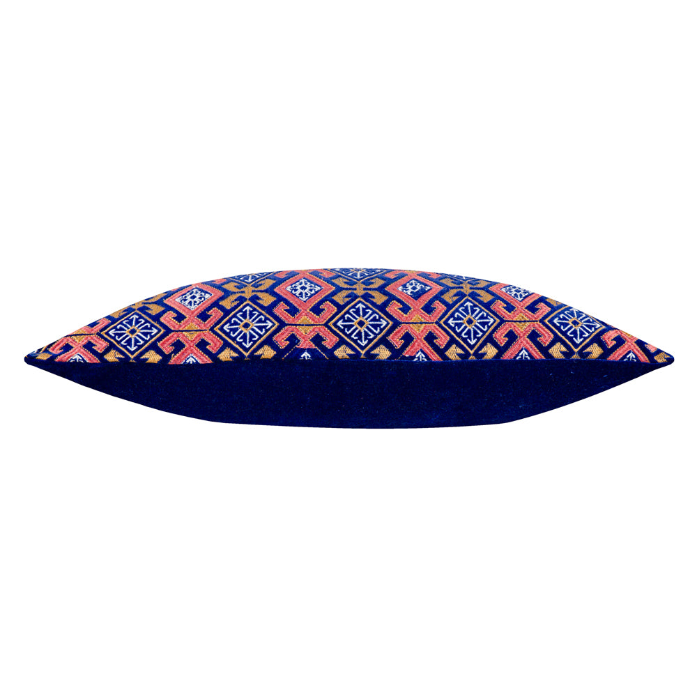Laurel Embroidered Velvet Cushion Rose/Blue