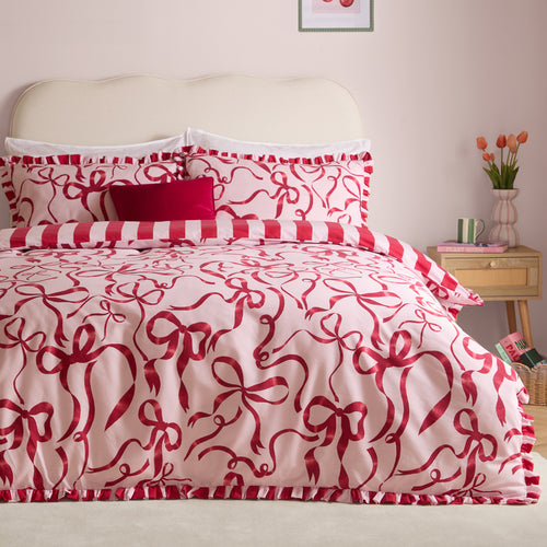 Striped Pink Bedding - La Vie En Bows Reversible Duvet Cover Set Pink/Red Furn