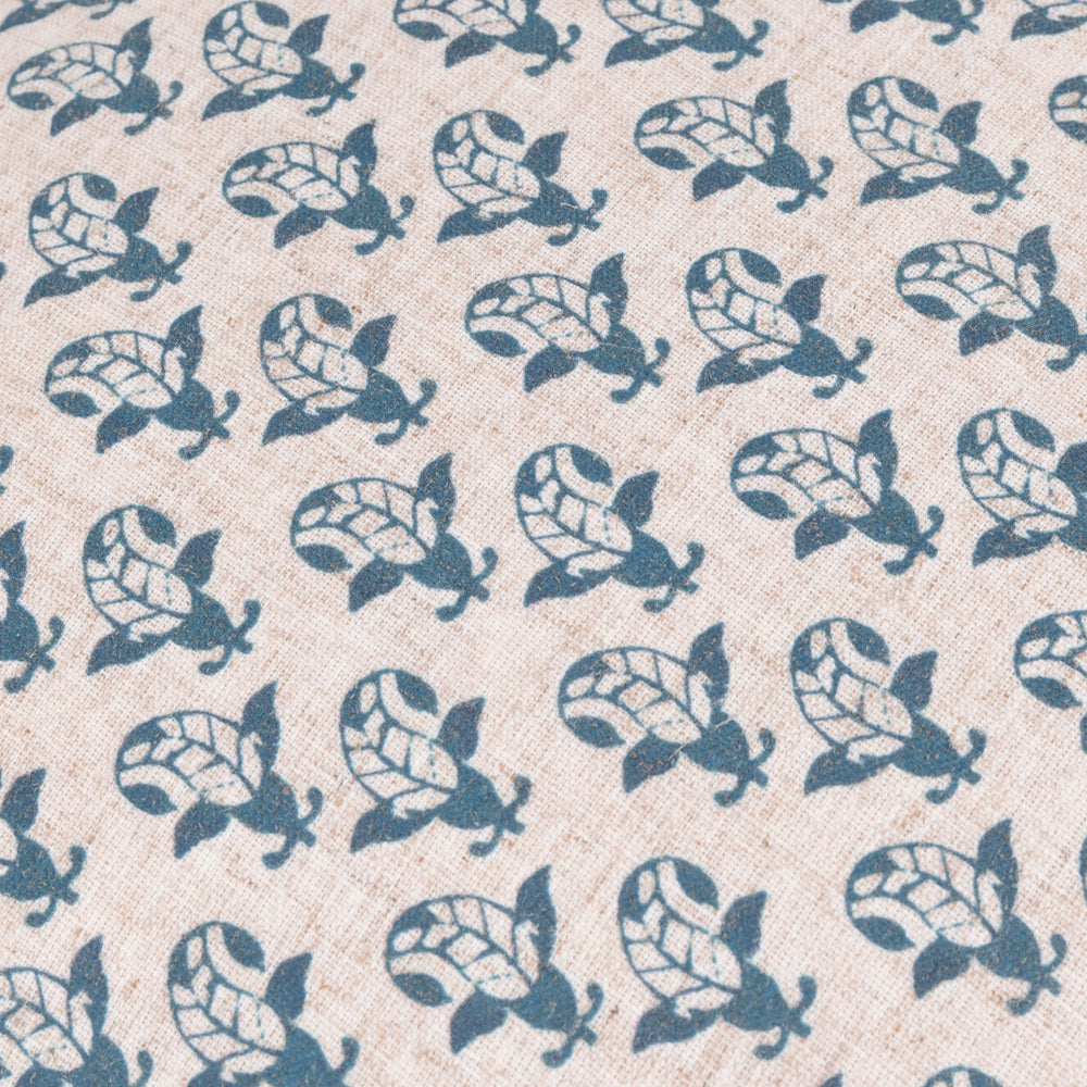 Lulah Block Printed Ruffle Cushion Linen/Blue