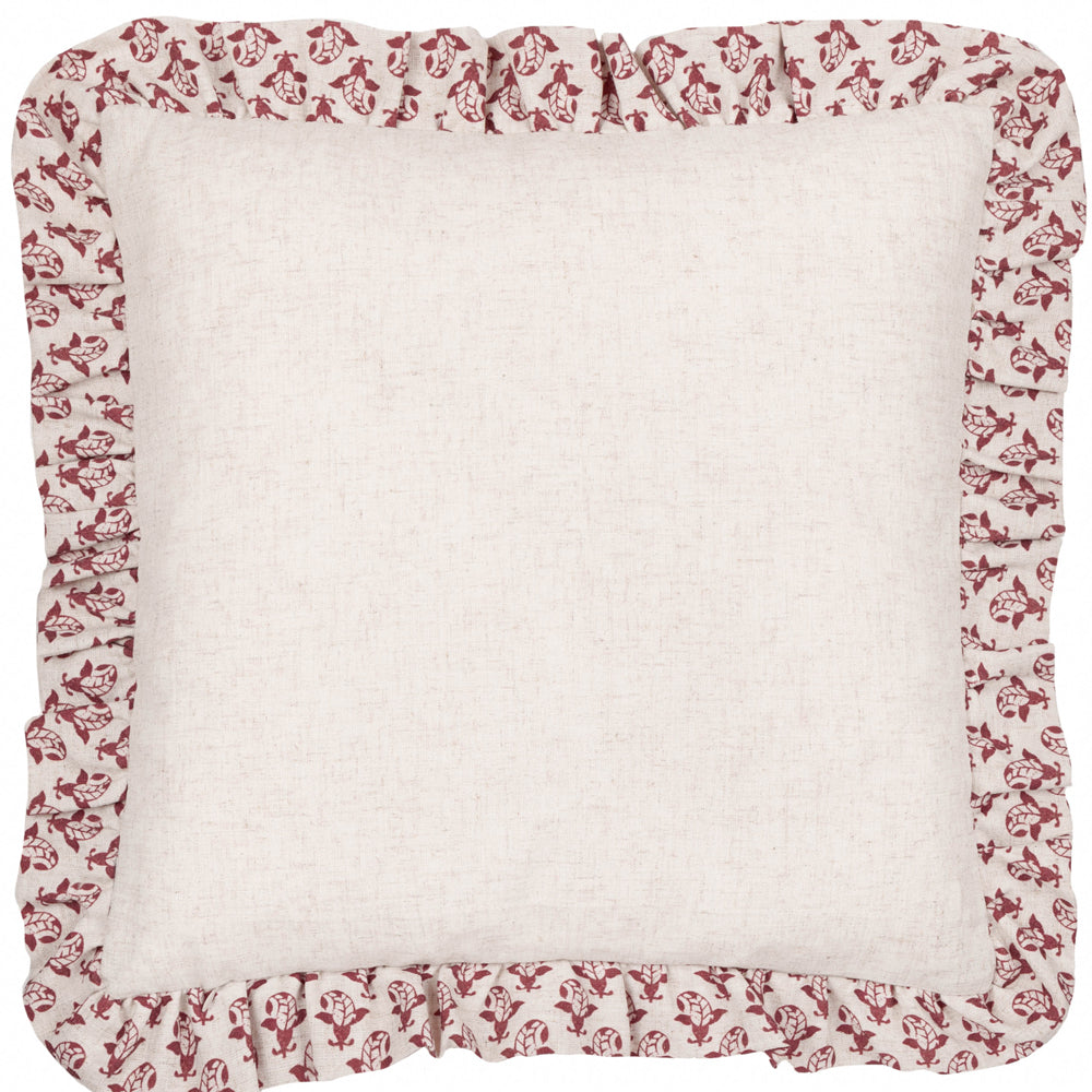 Lulah Block Printed Ruffle Cushion Linen/Red