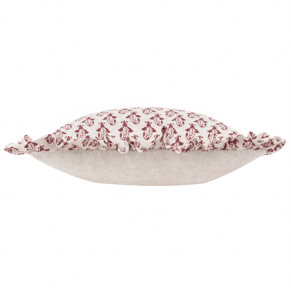 Lulah Block Printed Ruffle Cushion Linen/Red