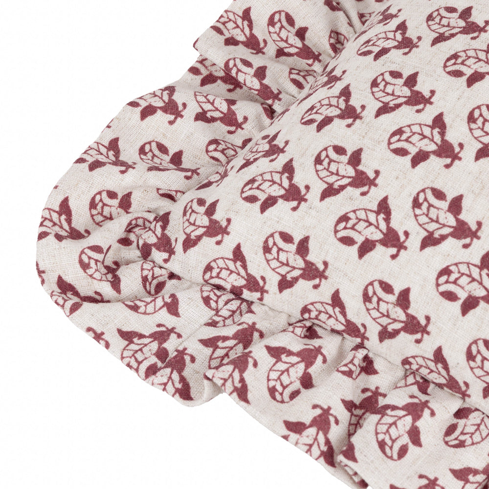 Lulah Block Printed Ruffle Cushion Linen/Red