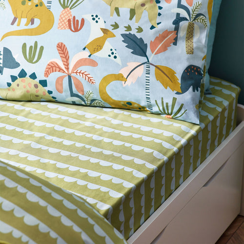 Geometric Green Bedding - Little Dinos Scandi Fitted Bed Sheet Green/Blue little furn.