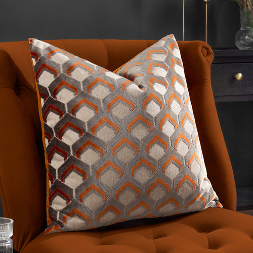 Geometric Grey Cushions - Ledbury  Cushion Cover Ginger/Grey Paoletti