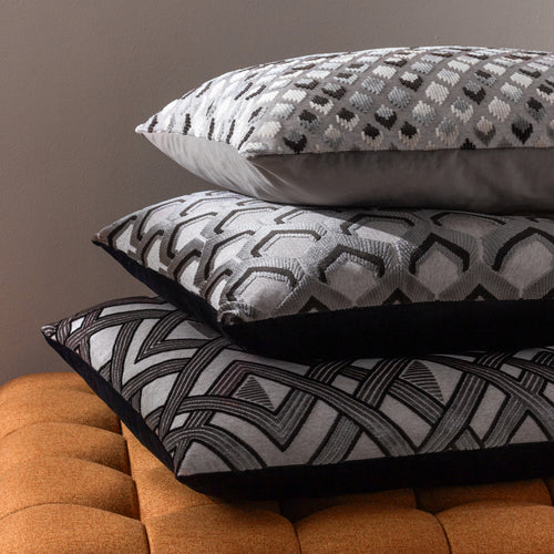 Geometric Grey Cushions - Ledbury  Cushion Cover Grey/Black Paoletti