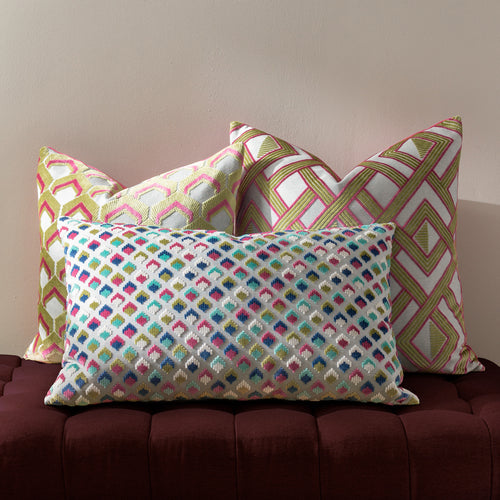 Geometric Green Cushions - Ledbury  Cushion Cover Lime/Pink Paoletti