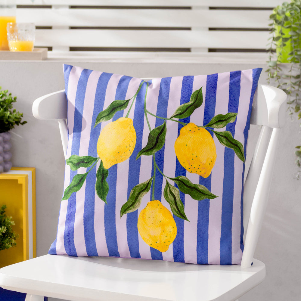 Lemons Blue Outdoor Cushion Cover Blue Cushions furn. furn