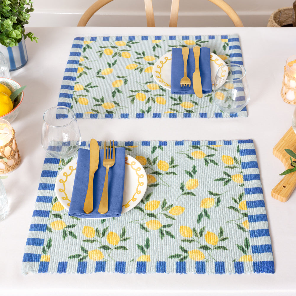 Lemons Set of 4 Indoor/Outdoor Placemats Blue