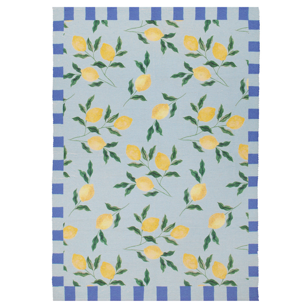 Lemons Printed Indoor/Outdoor Rug Blue